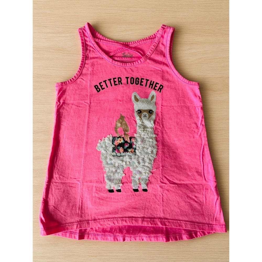Justice Girls Size 8 Hot Pink Llama Better Together Sequin Glitter Tank Top